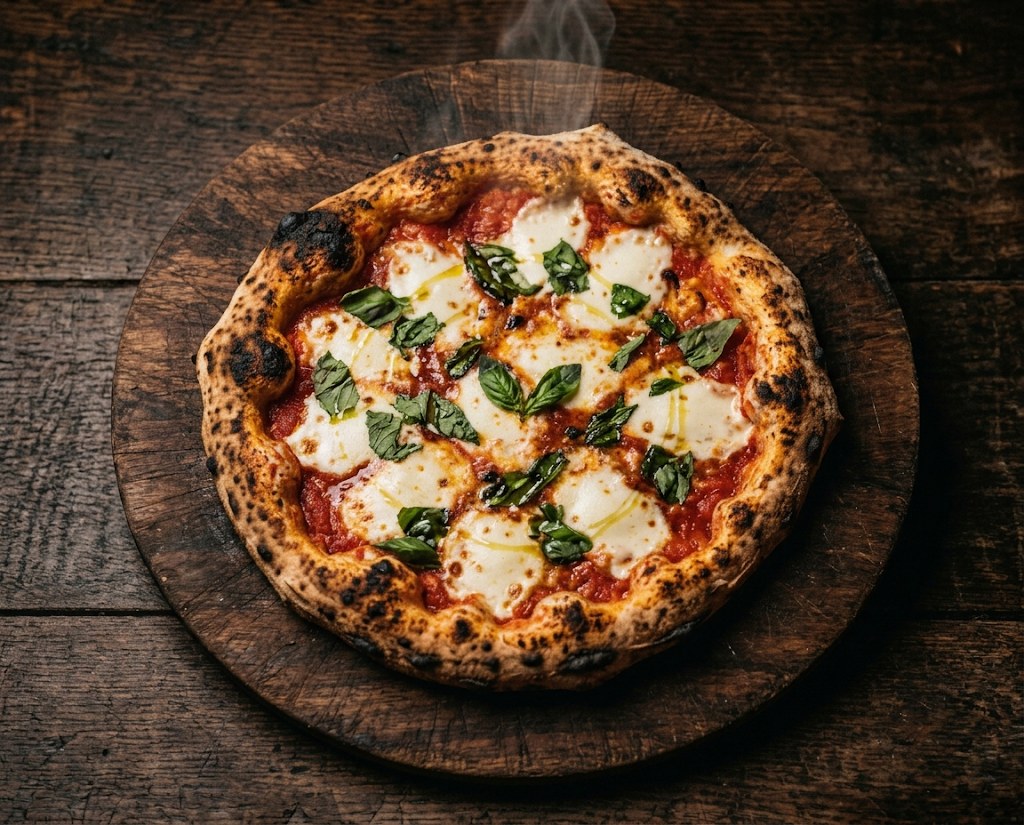 Margherita pizza, straight out of the oven